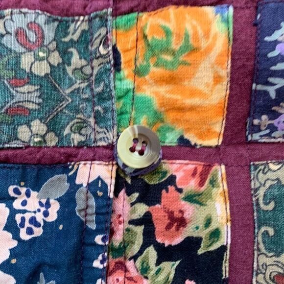 Vintage 90s Vest Multicolor Dark Floral Patchwork Checkered Tie Waistcoat Medium - Picture 7 of 10